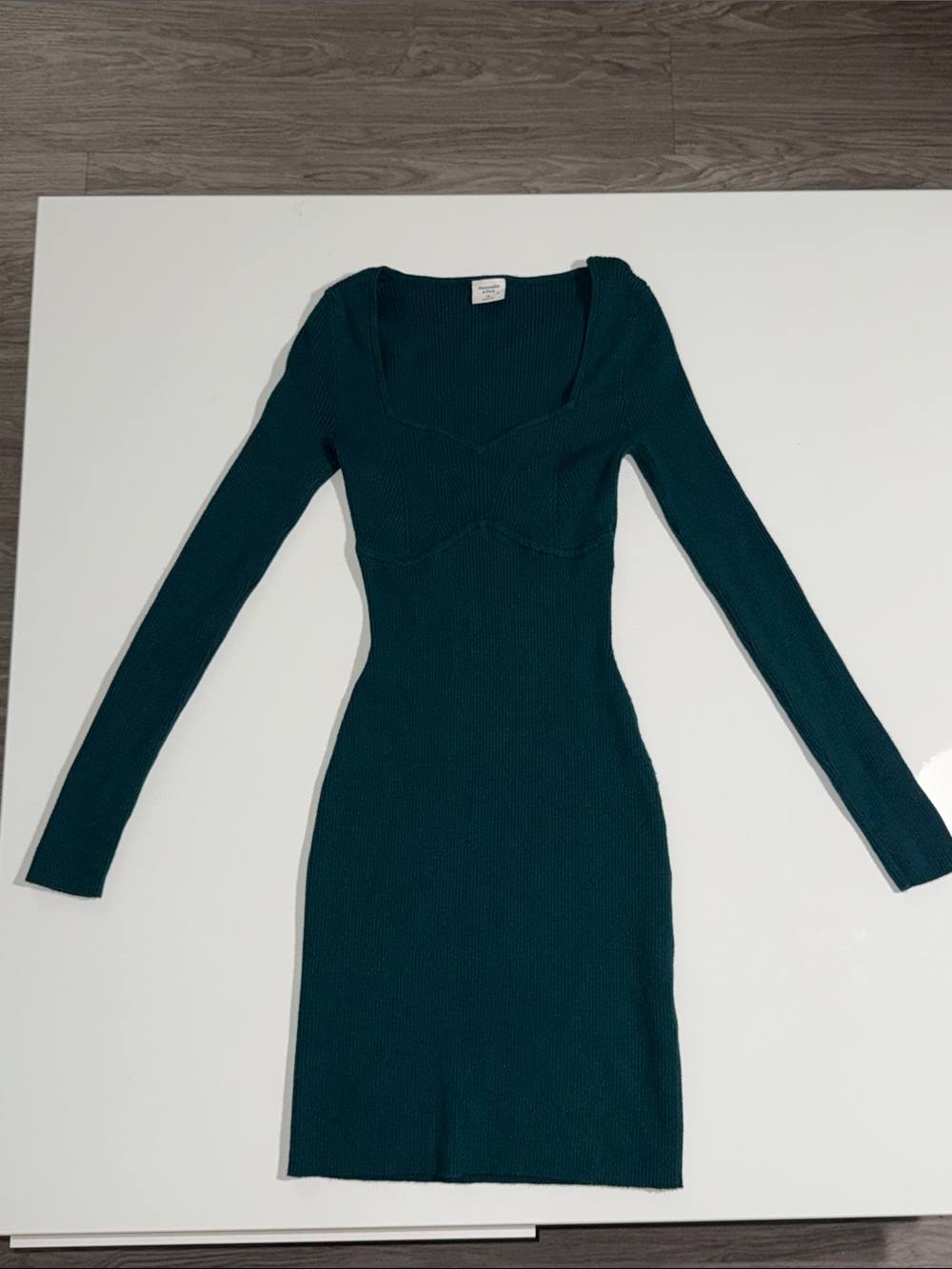Abercrombie & Fitch Green Ribbed Knit Sweater Dress XS Long Sleeve Fitted